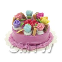 Dolls House Miniature Multi Colored Rose Cake