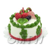 Dolls House Miniature Christmas Cake With Candy Cane and Fruit