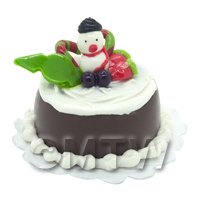 Dolls House Miniature Christmas Cake With Snowman Candy Cane and Fruit