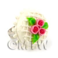 Dolls House Miniature  Handmade Adjustable Pink Rose Cake Ring 