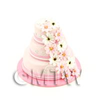 Dolls House Miniature 3 Tier Pink Cake With Daisies