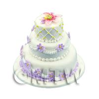 Dolls House Miniature 3 Tier White And Violet Cake