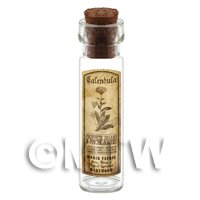 Dolls House Apothecary Calendula Herb Long Sepia Label And Bottle