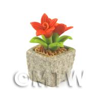 Miniature Handmade Dark Orange Coloured Ceramic Flower (CFDO7)