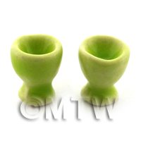 Pair Of Dolls House Miniature Green Glazed Ceramic Egg Cups