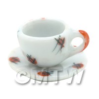 Dolls House Miniature Red Spot Design Ceramic Teacup and Saucer