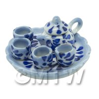 Dolls House Miniature Blue Spotted Chinese Tea Service