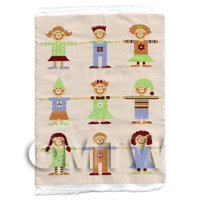 Dolls House Miniature Small Childrens Rug With 9 Stylised Children 