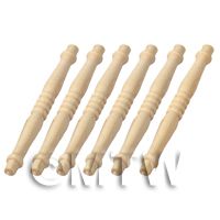 6 x Dolls House Miniature Rounded Wood Spindles (Style 4)