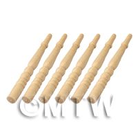 6 x Dolls House Miniature Rounded Long Wood Spindles (Style 5)