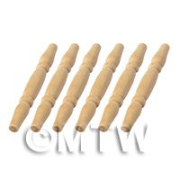 6 x Dolls House Miniature Rounded Wood Spindles (Style 7)
