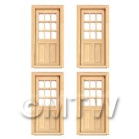 4 x Dolls House Miniature 9 Panel Glazed Wood Doors