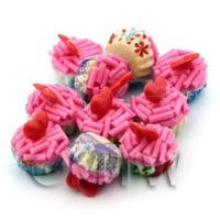 Miniature Pink Sprinkle With Red Heart Cupcake With Mixed Colour Paper Cups
