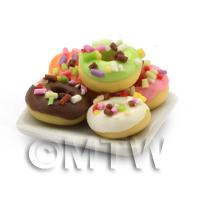 Dolls House Miniature 5 Iced Ring Donuts With Sprinkles 