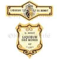 1/12th scale - Matched Benoit Liqueur Des Mones Miniature Dolls House Liqueur Labels