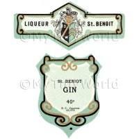 1/12th scale - Matched Benoit Gin Miniature Dolls House Liqueur Labels