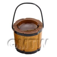Dolls House Small Wooden Bucket With Metal Handle Filled With Water