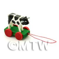 Dolls House Miniature Small Pull-Along Black Cow