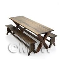 1/12th scale - Handmade Dolls House Miniature Tudor Table And Benches