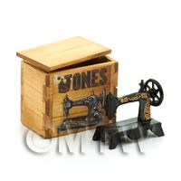 Miniature Metal Sewing Machine in a Jones Branded Wooden Crate
