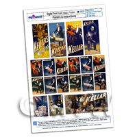 1/12th scale - Dolls House Miniature Complete Set Kellar Magic Posters A4 Value Sheet