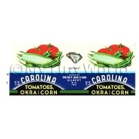 Dolls House Miniature Carolina Tomatoes, Okra And Corn Label (1940s)