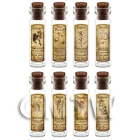 1/12th scale - Dolls House Apothecary Long Herb Sepia Label And Bottle Set 2