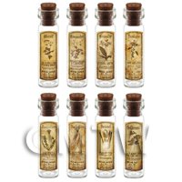 Dolls House Apothecary Long Herb Sepia Label And Bottle Set 4