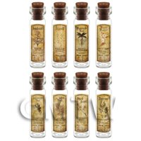Dolls House Apothecary Long Herb Sepia Label And Bottle Set 5