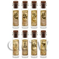 Dolls House Apothecary Long Herb Sepia Label And Bottle Set 7