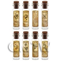 Dolls House Apothecary Long Herb Sepia Label And Bottle Set 8