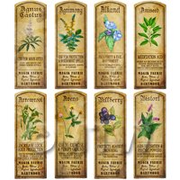 1/12th scale - Dolls House Herbalist/Apothecary Long Herb Colour Label Set 1
