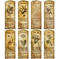 Dolls House Herbalist/Apothecary Long Herb Sepia Label Set 8