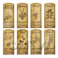 Dolls House Herbalist/Apothecary Short Herb Sepia Label Set 1