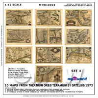 1/12th scale -  Set Of 10 Dolls House Miniature Old Maps From The 1500s (OMS4)