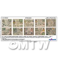 Dolls House Miniature 10 UK County Maps John Speed 1610 Set 1