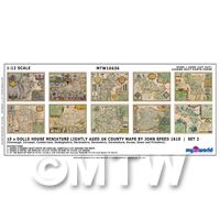 Dolls House Miniature 10 UK County Maps John Speed 1610 Set 2