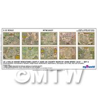 Dolls House Miniature 10 UK County Maps John Speed 1610 Set 3