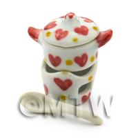 Dolls House Miniature Heart Pattern Ceramic Fondue Set