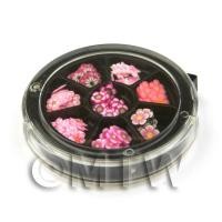 80 Assorted Nail Art Pink Flower Slices In a Wheel