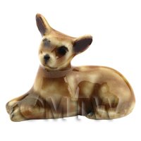 Dolls House Miniature Ceramic Brown Chihuahua Laying Down (3)