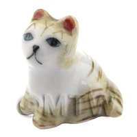 Dolls House Miniature Ceramic Brown and White Tabby Cat Sitting (2)