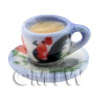 Dolls House Miniature Cup of Coffee in A Blue and White Rooster Mug