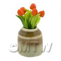 Dolls House Miniature Orange Tulip in Earthenware Pot