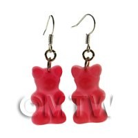 Pair of Translucent Deep Red Jelly Bear Earrings