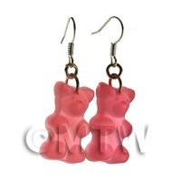 Pair of Translucent Light Red Jelly Bear Earrings