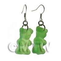 Pair of Translucent Dark Green Jelly Bear Earrings