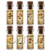 Dolls House Apothecary 8 Fungus / Mushroom Bottle And Colour Labels Set 1