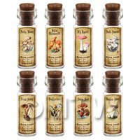 Dolls House Apothecary 8 Fungus / Mushroom Bottle And Colour Labels Set 2