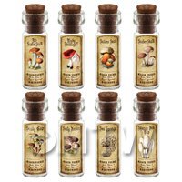 Dolls House Apothecary 8 Fungus / Mushroom Bottle And Colour Labels Set 5